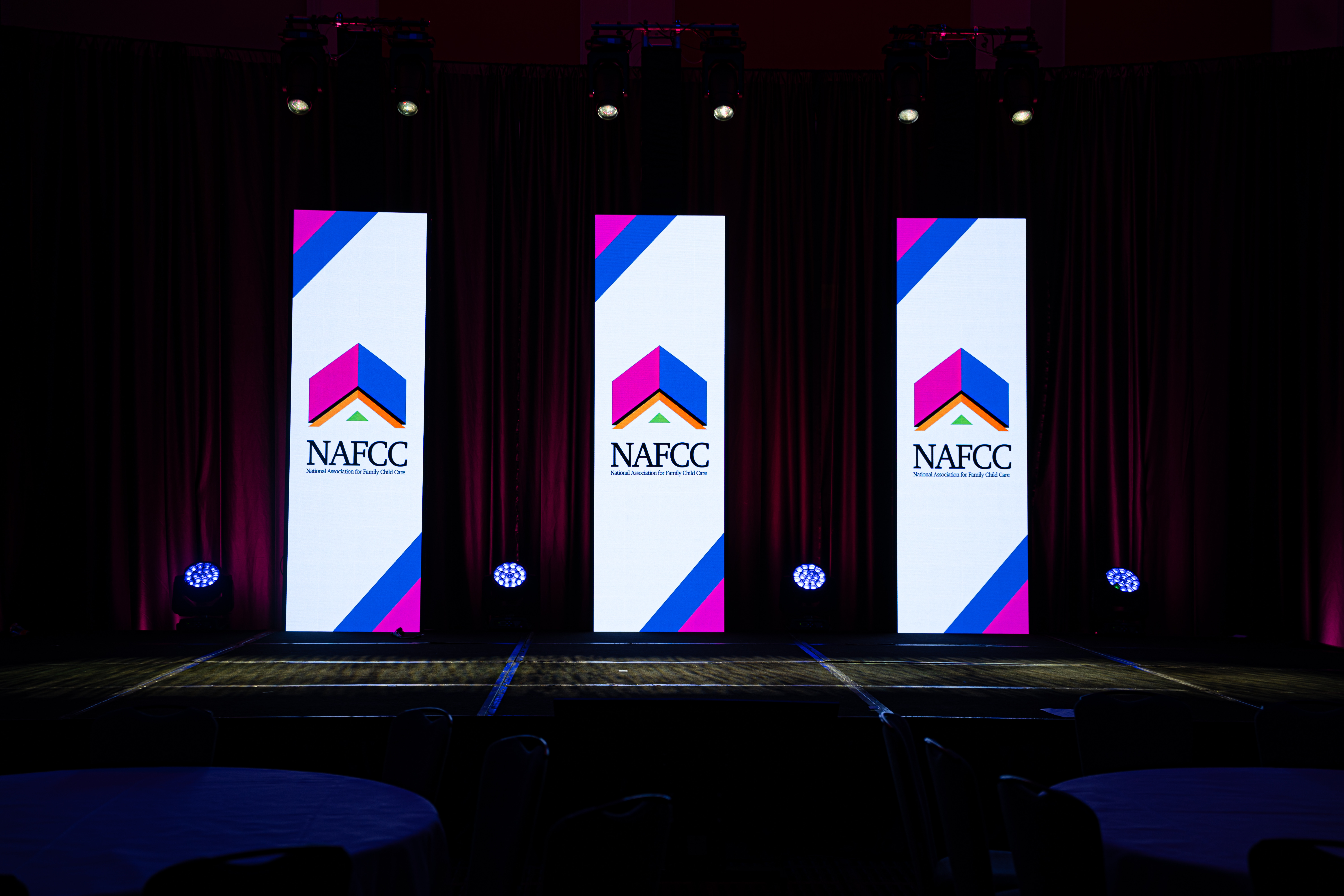 Conference general session stage with LED banners